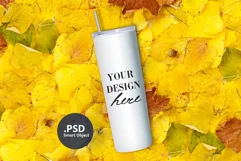 Fall 20oz Skinny tumbler mockup, Autumn White Tumbler mockup Product Image 1