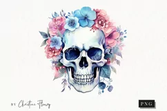 Pastel Flower Skull Clipart | Watercolor Halloween PNG Product Image 1