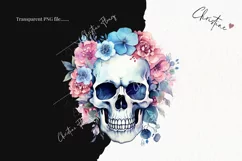 Pastel Flower Skull Clipart | Watercolor Halloween PNG Product Image 2