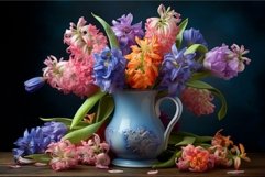 Refreshing Spring hyacinths floral plant vase. Generate Ai Product Image 1