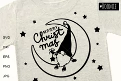 Merry Christmas card svg, Gnome on the moon, clipart vector Product Image 1