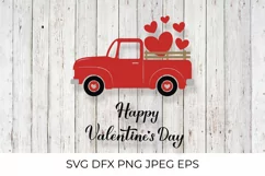 Valentines Truck SVG. DIY Valentines Card. Red Retro Truck. Product Image 1