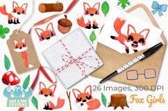 Fox Girls Watercolor Clipart, Instant Download Vector Art Product Image 4