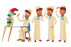 Teen Boy Poses Set Vector. Arab, Muslim. Caucasian Product Image 1