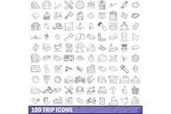 100 trip icons set, outline style Product Image 1