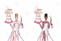 Pink Birthday Girl Party Presents Cake Champagne Clip Art Product Image 3