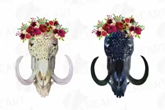 Watercolor Floral Wild Boar Skull, Indian Tribal clip art Product Image 1