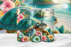 Hibiscus Turtle Tumbler Wrap, 20oz Bright Floral Sublimation Product Image 1