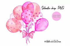 Pink balloons sublimation design | Birthday balloons PNG Product Image 1