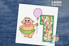 1st Birthday Baby Wearing A Green Diaper Holding A Pink Ball Product Image 1
