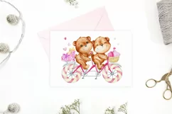 Watercolor clipart, tandem bike, teddy bear, couple, heart, Product Image 5