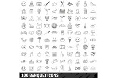 100 banquet icons set, outline style Product Image 1
