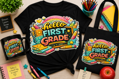 Hello First Grade PNG | Back to School Sublimation Design Product Image 1