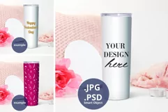 Valentine's Day Skinny Tumbler Mockup, Full wrap PSD mockup Product Image 1
