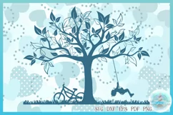 Boy Swinging in Tree Swing SVG | Child Play Bike Cut File Product Image 1