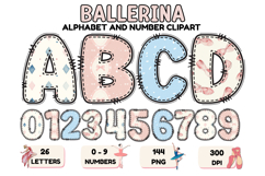 Bellerina Alphabet PNG Cute Ballet Letters Numbers 300 DPI Product Image 1