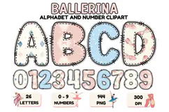 Bellerina Alphabet PNG Cute Ballet Letters Numbers 300 DPI Product Image 1