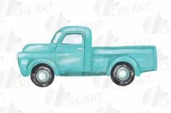 Watercolor Christmas truck clip art. Retro trucks decoration Product Image 13