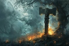 Mysterious forest fire at twilight Product Image 1