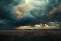 Dramatic cloudscape over farmland at dusk Product Image 1