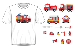 Funny Fire Trucks Vector Set with Firefighter Elements Product Image 2