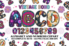 Vintage Boho Alphabet png clipart, boho letters doodle Product Image 1