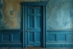 Vintage blue wooden door in weathered wall Product Image 1