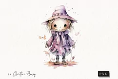 Watercolor Purple Scarecrow Clipart | Watercolor Halloween Product Image 1
