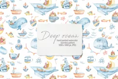 Watercolor underwater clipart. Fantasy seamless pattern Product Image 1