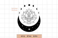 Floral moon svg, Lotus svg, Moon phase svg, Celestial svg Product Image 1