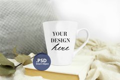 Neutral background Latte mug mockup PSD, full wrap mockup Product Image 4