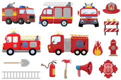Funny Fire Trucks Vector Set with Firefighter Elements Product Image 3