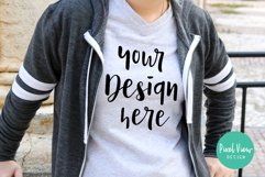 Women&#039;s Gray Tshirt Mockup with Jacket Product Image 1