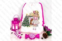 Christmas Girl in pink with Christmas tree clipart Product Image 1