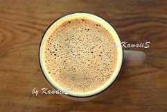 Coffee cup with foam on wooden background minimal flat lay Product Image 1