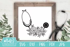 Floral Stethoscope SVG File, Nurse, Doctor, Medical Product Image 1