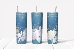 Watercolor Orchids sublimation design. Skinny Tumbler wrap Product Image 5