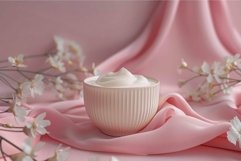 White cosmetic cream in jar surrounded by white flowers on p Product Image 1