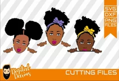 3x Black Girl Layered SVG, Afro Lady svg, file, Bow in Hair Product Image 1