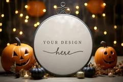 Halloween round sign, Halloween door sign mockup Product Image 1