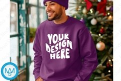 Purple men Sweatshirt empty space Mockup, christmas Gildan Product Image 1