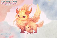 Cute Mom &amp; Baby Fantasy Creature Watercolor Clipart Product Image 9