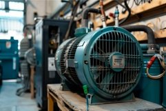 Powerful electric motor standing in industrial workshop Product Image 1