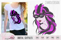 Mardi gras Girl with mask svg, carnival masker, Scanncut fcm Product Image 3