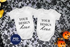 Halloween 2 baby bodysuits mockup, twin baby bodysuit mockup Product Image 1