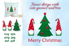 Christmas Gnomes svg card, Xmas nordic gnome and tree png. Product Image 1