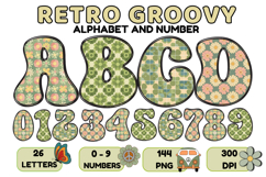 Retro Groovy Alphabet PNG 70s Numbers &amp; Letters 300 DPI Product Image 1