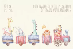 Funny watercolor cartoon animals rides in trains Product Image 2