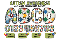 Autism Awareness Doodle Letters Puzzle Piece Alphabet PNG Product Image 1