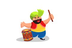 Punjabi Character With Drum Sticks And Dhol Vector Product Image 1